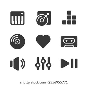 Music icons. Flat vector illustration. White background. 