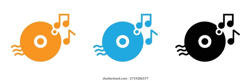 Iconos de música con CD y notas voladoras. Icono de la música con el icono de la música del CD. cd en estilo lleno del glifo aislado en fondo blanco. 