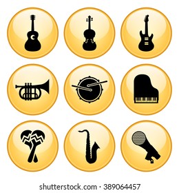 Music Icons Gold Button Icon Set