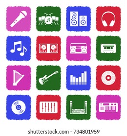 Music Icons. Grunge Color Flat Design. Vector Illustration. 