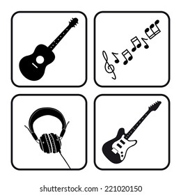 Music icons of guitars notes and headphones collection