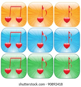 Music icons with the heart.Vector