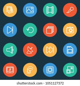 Music icons line style set with speaker, image, end and other maximize elements. Isolated vector illustration music icons.