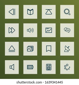 Music icons line style set with slow backward, loading, textbook and other flag elements. Isolated vector illustration music icons.