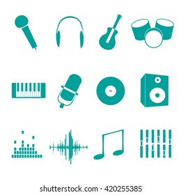 Music icons - mic, note, piano, guitar, drams and other