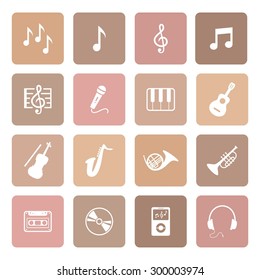 Music icons. Musical icon. Vector. White icon. 