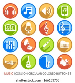 Music Icons on Circular Colored Buttons 1.