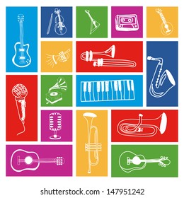 music icons over colorful background vector illustration 