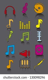 music icons over gray background. vector illustration