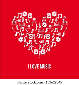 music icons over red background. vector illustration