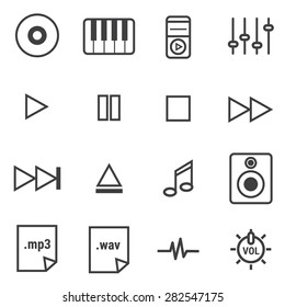 music icons over white background.