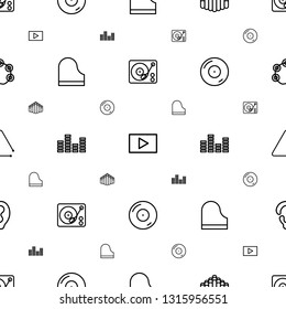 music icons pattern seamless white background. Included editable outline gramophone, play, harmonica, piano, equalizer, disc on fire, triangle musical instrument icons. music icons for web and mobile.