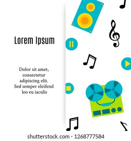 Music icons with place for text in flat style. Vector illustration. Template bor banners, invitations, cards.