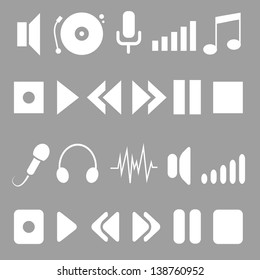 music icons for player. white on grey.