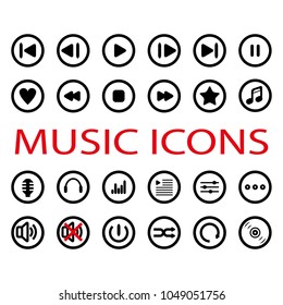 Music icons set in black with a red accent