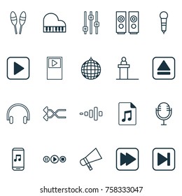 Music Icons Set With Bullhorn, Dance Club, Mike And Other Song UI Elements. Isolated Vector Illustration Music Icons.