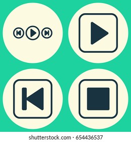 Music Icons Set. Collection Of Audio Buttons, Start Song, Stop Button And Other Elements. Also Includes Symbols Such As Audio, Backward, Media.