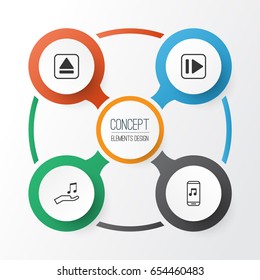 Music Icons Set. Collection Of Audio Mobile, Extract Device, Note Donate And Other Elements. Also Includes Symbols Such As Mobile, Donate, App.