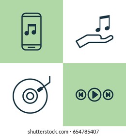 Music Icons Set. Collection Of Audio Mobile, Audio Buttons, Note Donate And Other Elements. Also Includes Symbols Such As Sell, Music, App.