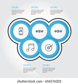 Music Icons Set. Collection Of Audio Buttons, Note, Music Control And Other Elements. Also Includes Symbols Such As Control, Note, App.