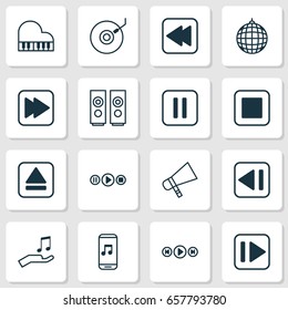 Music Icons Set. Collection Of Audio Mobile, Bullhorn, Following Song And Other Elements. Also Includes Symbols Such As Audio, Sound, Back.