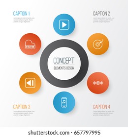 Music Icons Set. Collection Of Audio Mobile, Start Song, Last Song And Other Elements. Also Includes Symbols Such As Octave, Back, Previous.