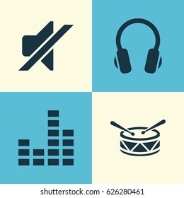 Music Icons Set. Collection Of Barrel, Silence, Equalizer And Other Elements. Also Includes Symbols Such As Instrument, Controlling, Volume.