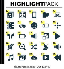 Music Icons Set. Collection Of Music, Bullhorn, Backward And Other Elements. Also Includes Symbols Such As Image, Enlarge, Communication.