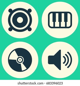 Music Icons Set. Collection Of Cd, Octave, Sound And Other Elements. Also Includes Symbols Such As Megaphone, Vinyl, Octave.
