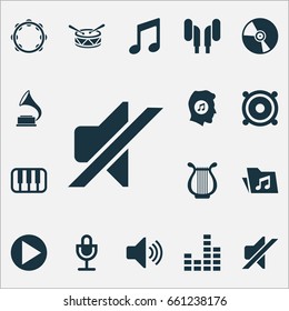 Music Icons Set. Collection Of Dossier, Meloman, Equalizer And Other Elements. Also Includes Symbols Such As Vinyl, Lover, Folder.