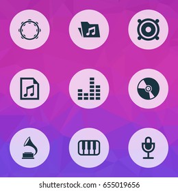 Music Icons Set. Collection Of Equalizer, Dossier, File And Other Elements. Also Includes Symbols Such As Playlist, Folder, Mic.