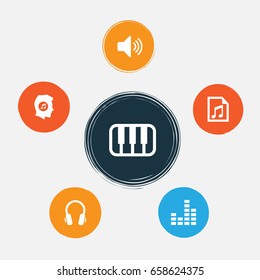 Music Icons Set. Collection Of Equalizer, File, Earphone And Other Elements. Also Includes Symbols Such As Headphone, Mixer, Octave.