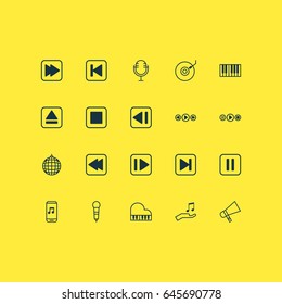 Music Icons Set. Collection Of Extract Device, Last Song, Dance Club And Other Elements. Also Includes Symbols Such As Party, Keyboard, Next.