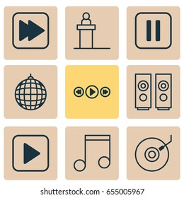 Music Icons Set. Collection Of Gramophone, Following Song, Mute Song And Other Elements. Also Includes Symbols Such As Gramophone, Next, Media.