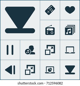 Music Icons Set. Collection Of Infographic, Composer, Decrease And Other Elements. Also Includes Symbols Such As Button, Previous, Bottom.