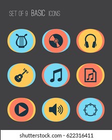 Music Icons Set. Collection Of Lyre, Sound, Cd And Other Elements. Also Includes Symbols Such As Vinyl, Playlist, Cd.