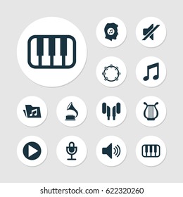 Music Icons Set. Collection Of Music, Lyre, Earmuff And Other Elements. Also Includes Symbols Such As Headset, Headphone, Lover.