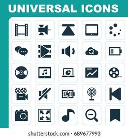 Music Icons Set. Collection Of Magnifying, Eject, Chart And Other Elements. Also Includes Symbols Such As Palmtop, Bookmark, Widen.