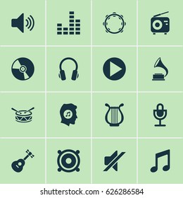 Music Icons Set. Collection Of Megaphone, Start, Sound And Other Elements. Also Includes Symbols Such As Mute, Volume, Earphone.