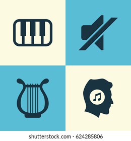 Music Icons Set. Collection Of Meloman, Lyre, Silence And Other Elements. Also Includes Symbols Such As Harp, Music, Instrument.