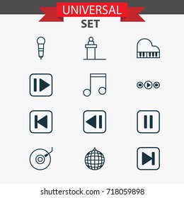 Music Icons Set. Collection Of Microphone, Run Song Back, Skip Song And Other Elements. Also Includes Symbols Such As Audio, Next, Music.