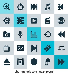 Music Icons Set. Collection Of Movie, Karaoke, Devices And Other Elements. Also Includes Symbols Such As Audio, In, Playlist.