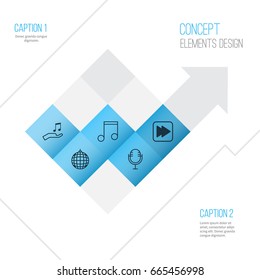 Music Icons Set. Collection Of Note, Following Song, Note Donate And Other Elements. Also Includes Symbols Such As Disco, Rewind, Mike.