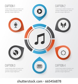Music Icons Set. Collection Of Octave, Music, Cd And Other Elements. Also Includes Symbols Such As Headphone, Timbrel, Vinyl.