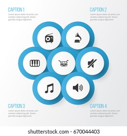 Music Icons Set. Collection Of Phonograph, Octave, Tuner And Other Elements. Also Includes Symbols Such As Fm, Antique, Gramophone. Music Icons Set. Collection Of Phonograph, Octave, Tuner And Other Elements. Also Includes Symbols Such As Fm, Antique, Gramophone.