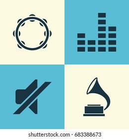 Music Icons Set. Collection Of Phonograph, Timbrel, Silence And Other Elements. Also Includes Symbols Such As Gramophone, Timbrel, Controlling.
