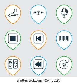 Music Icons Set. Collection Of Piano, Mike, Gramophone And Other Elements. Also Includes Symbols Such As Audio, Music, Piano.