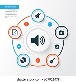 Music Icons Set. Collection Of Silence, Instrument, Sound And Other Elements. Also Includes Symbols Such As File, Radio, Tuner.