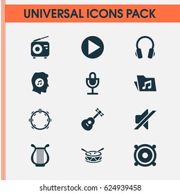 Music Icons Set. Collection Of Silence, Lyre, Megaphone And Other Elements. Also Includes Symbols Such As Earphone, Megaphone, Lyre.