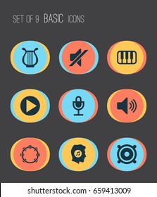 Music Icons Set. Collection Of Silence, Meloman, Sound And Other Elements. Also Includes Symbols Such As Mute, Silent, Meloman.